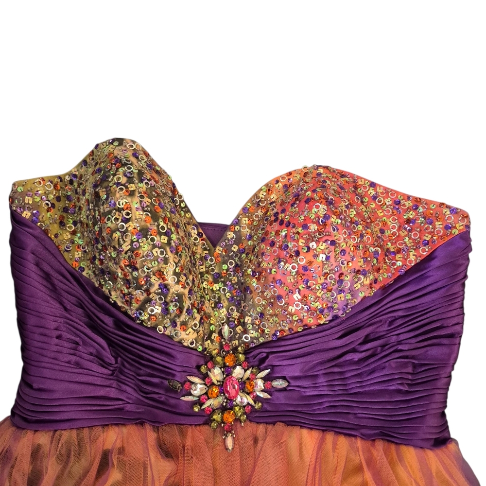 12 RIVA DESIGN Purple and Orange Strapless Dress - Picture 5 of 13
